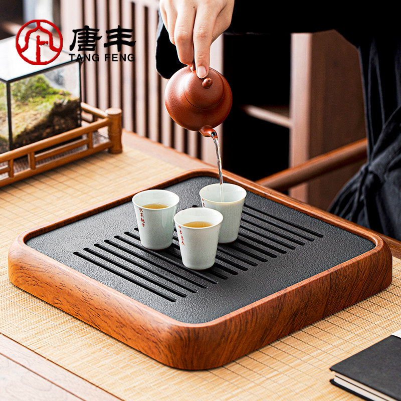 唐丰简约茶盘家用人造石干泡台功夫茶托盘正方沥水盘小型茶台茶几