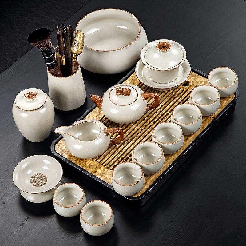 唐丰2025新款汝窑功夫茶具套组家用轻奢高档泡茶具茶盘喝茶茶杯