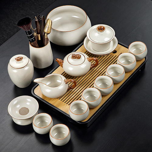 唐丰2025新款汝窑功夫茶具套组家用轻奢高档泡茶具茶盘喝茶茶杯