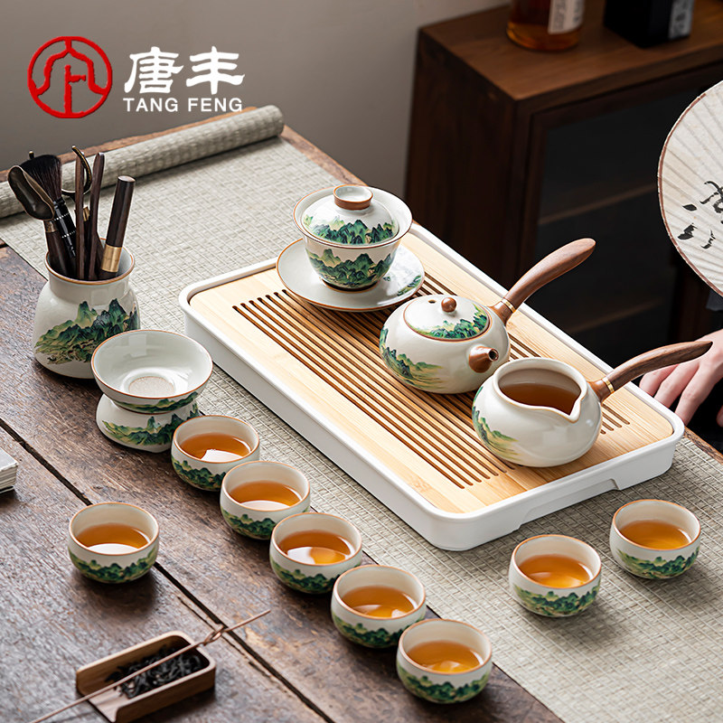 唐丰千里江山汝窑茶具套装家用轻奢高档功夫泡茶壶茶杯喝茶一整套