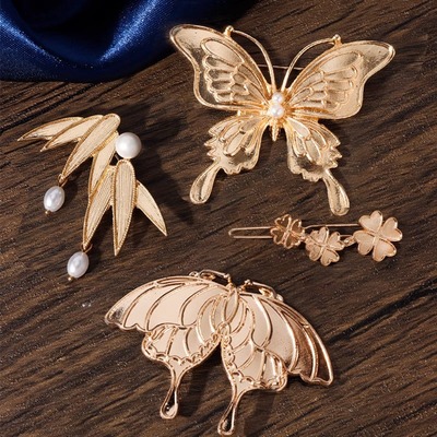 DIY饰品螺钿胸针材料包古风发簪点翠非遗手工配件底胚发夹贝壳片