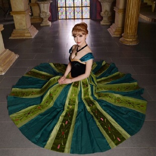 安娜公主裙COS冰雪奇缘anna长裙成人迪士尼裙子绣花2件套加冕礼服