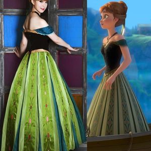 安娜公主裙COS冰雪奇缘anna长裙成人迪士尼裙子绣花2件套加冕礼服