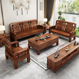 雕花古典中式实木沙发小户型冬夏两用明清仿古客厅123仿红木家具