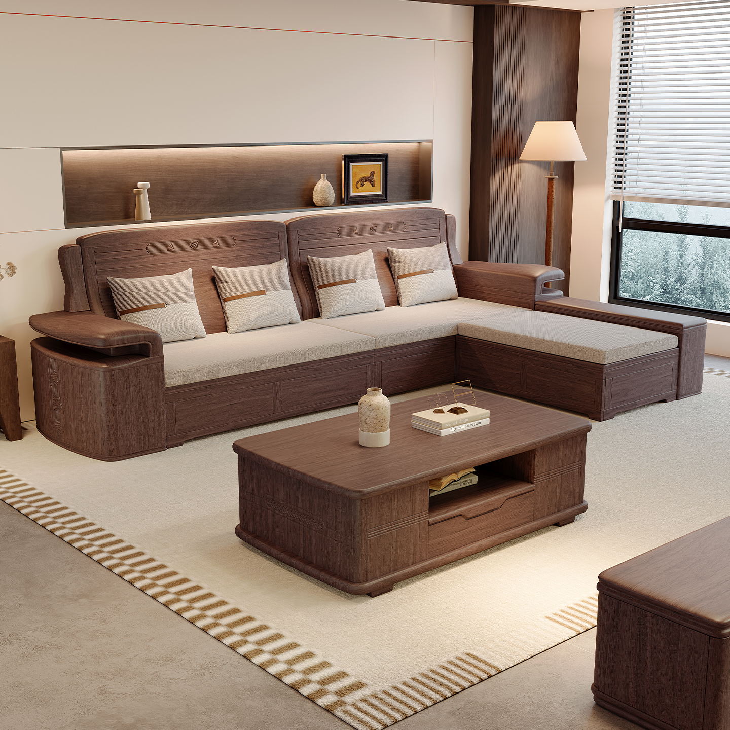 黑胡桃木中式沙发冬夏两用家具