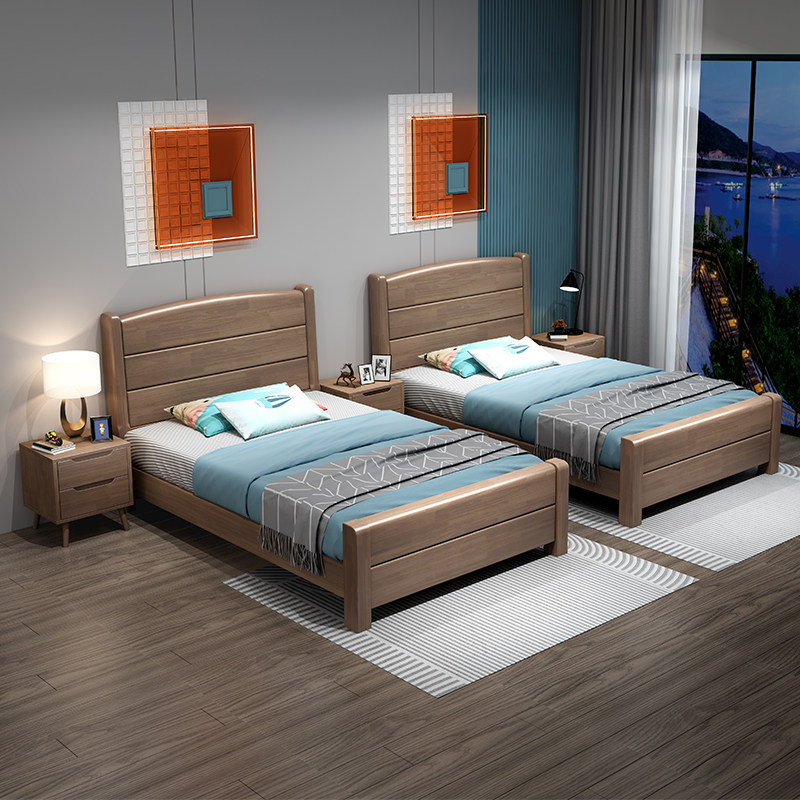 简约全实木床1.2米1.35一米1.5酒店定制小户型民宿公寓单人儿童床