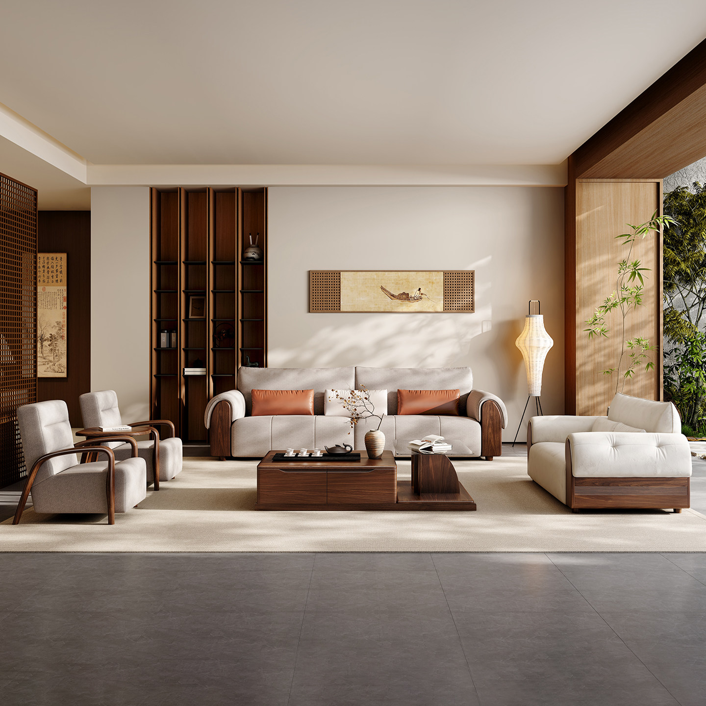 新中式黑胡桃实木沙发组合简约别墅轻奢真皮大小户型直排客厅家具