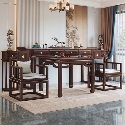新中式乌金木中堂六件套堂屋家具