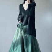 剪变秋冬宽松慵懒风针织毛线上衣 V领套头内搭显瘦不规则百搭毛衣