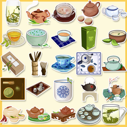 50张茶文化传统茶道手账贴纸笔记本电脑手机手工DIY装饰素材贴画