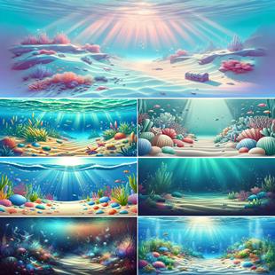 新款鱼缸壁纸背景贴纸定制外贴造景水族箱水族海底世界水草沙滩画