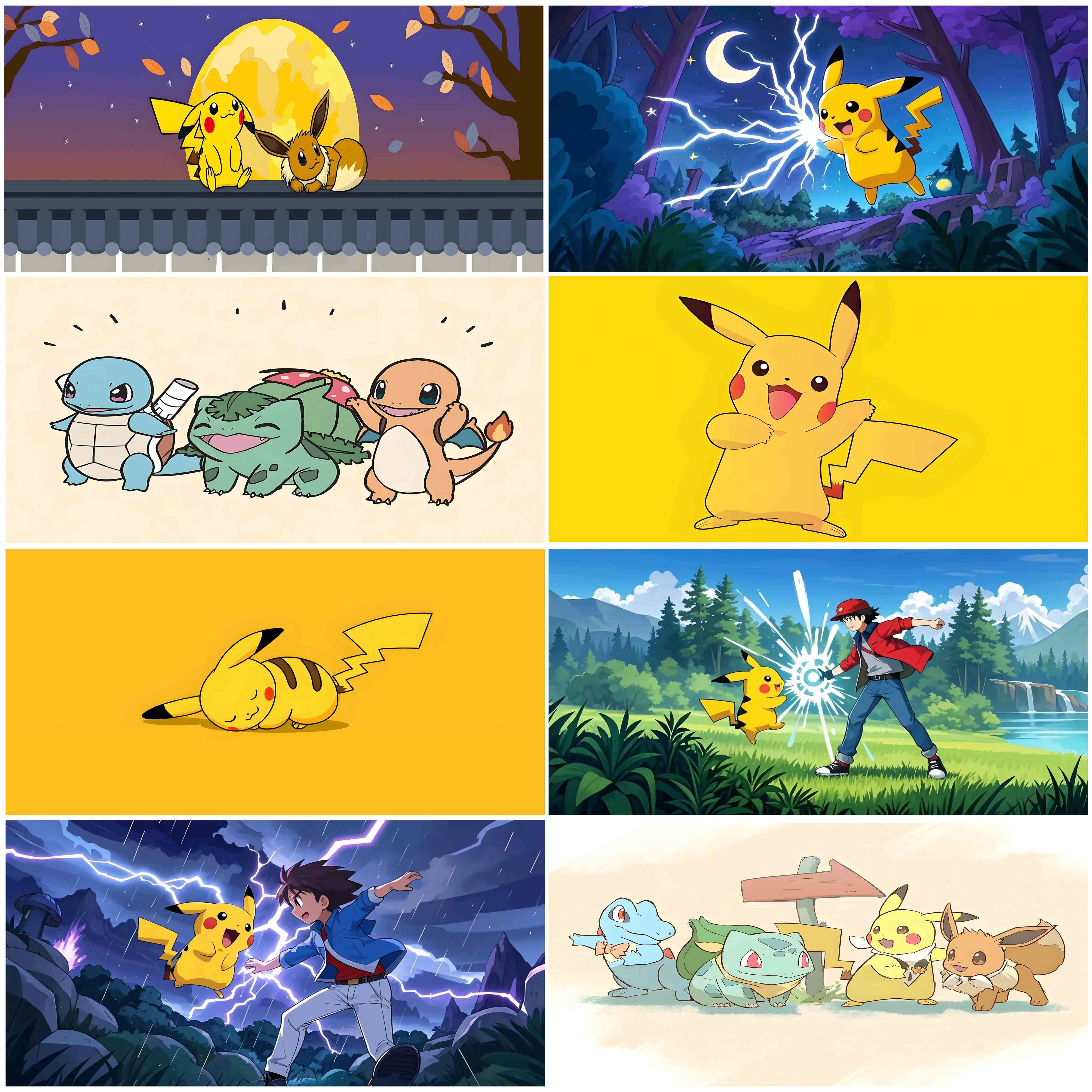 鱼缸背景贴纸神奇宝贝宝可梦皮卡丘装饰画定制水族箱缸外自粘壁画