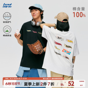 TIRED美式潮流印花短袖t恤夏季情侣款街头宽松涂鸦上衣体恤潮牌男