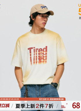 TIRED美式复古索罗娜水洗情侣短袖t恤速干抗菌宽松上衣街头潮tee