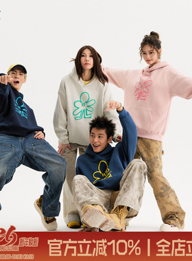 TIRED国潮美式潮流连帽卫衣情侣加绒套头衫oversize上衣百搭长袖