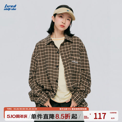 TIRED美式复古格子长袖衬衣