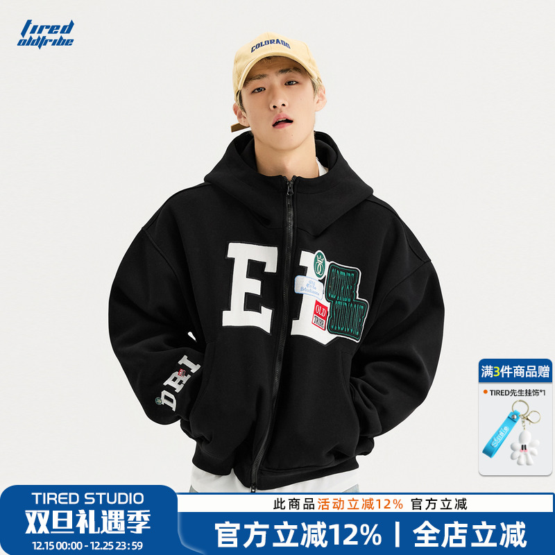 TIRED美式廓形宽松开衫卫衣男女