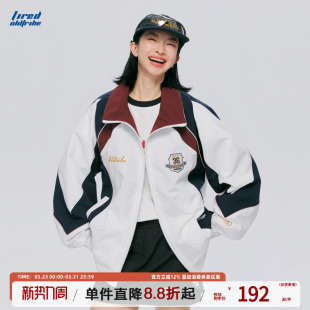 TIRED美式 廓形宽松运动上衣外套潮 复古撞色拼接立领夹克2026春季