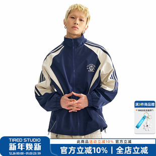 情侣宽松街头上衣国潮外套潮 新款 TIRED美式 运动撞色立领夹克春季