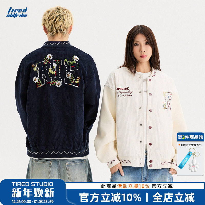 TIRED刺绣chic灯芯绒棒球服外套