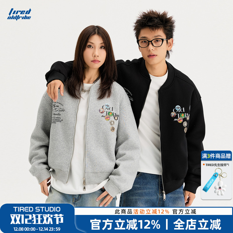 TIRED美式潮流贴画棒球服夹克秋季新款廓形运动上衣大码宽松外套