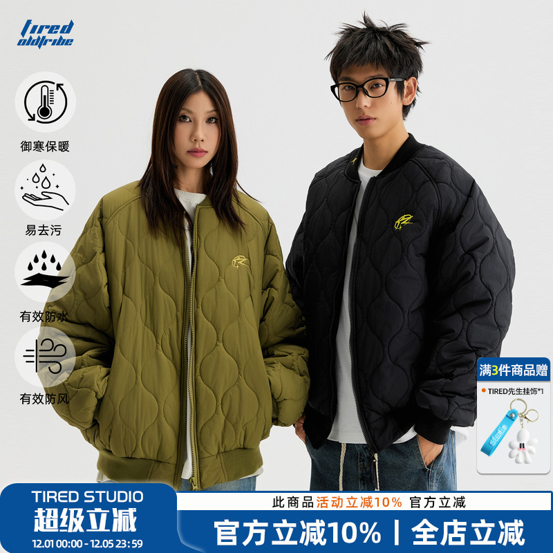 TIRED美式葫芦纹棒球领棉衣外套