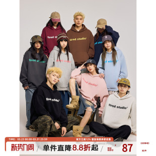 TIRED简约连帽卫衣男女长袖 宽松套头街头上衣 春秋400g百搭情侣款