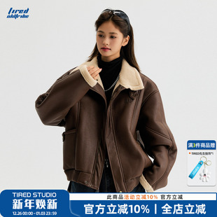 TIRED美式 复古美拉德加绒PU皮衣棉服情侣宽松加厚保暖外套棉衣潮