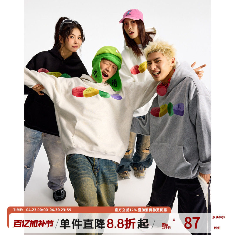 「彩色药丸」TIRED美式连帽卫衣春秋新款情侣学院风套头衫上衣潮