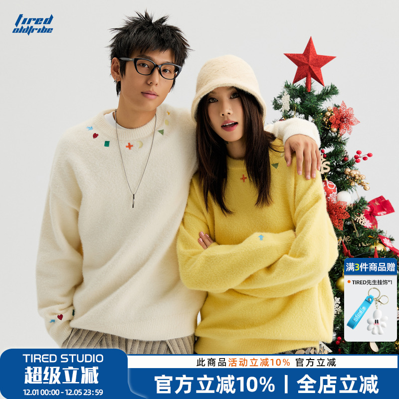 TIRED美式领口设计感马海毛毛衣