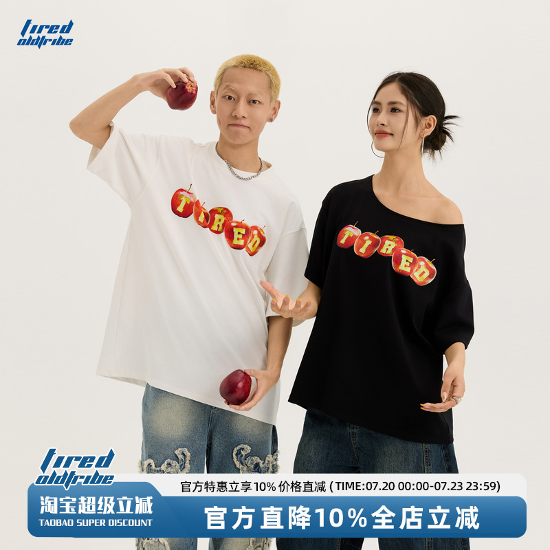 男女同款苹果印花短袖t恤夏季tee
