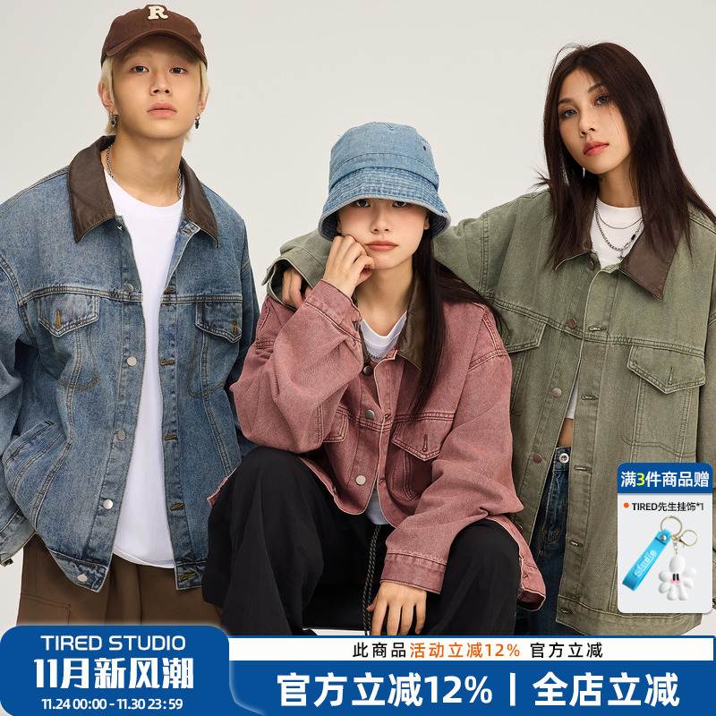 TIRED美式潮牌底特律牛仔衣夹克春秋情侣卡哈特上衣国潮外套男女