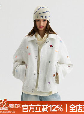 TIRED美式复古小刺绣夹克秋季情侣高级感宽松外套休闲翻领上衣潮