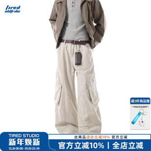 复古多口袋工装 阔腿百搭休闲长裤 裤 宽松街头直筒裤 秋季 TIRED美式