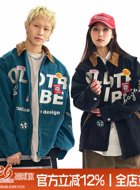 TIRED国潮刺绣翻领夹克男女春季小众设计垫肩宽松休闲外套潮上衣