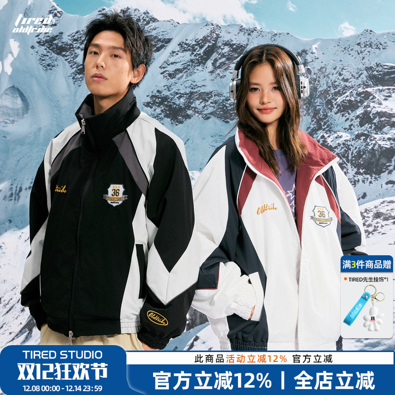 TIRED美式复古撞色运动风棉衣冬