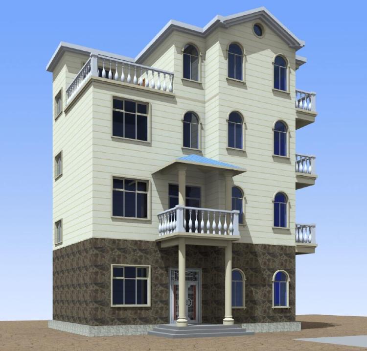 10.3x9.5三层半现代经济实用简约新农村别墅设计图纸施工图效果图