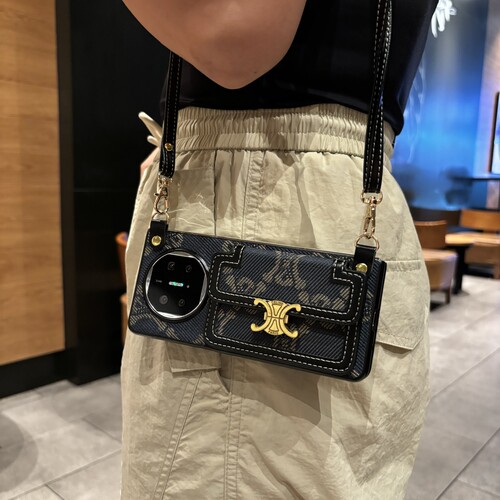 牛仔蓝斜挎华为折叠手机壳插卡