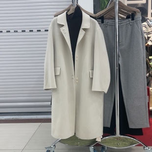 CMT特价米白色双面羊毛大衣女长款冬高级感羊毛呢子外套