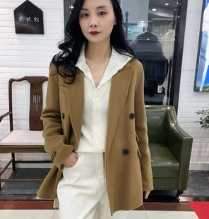 CMT特价双面羊绒大衣女中长款韩版宽松100%羊毛呢子西服外套清仓