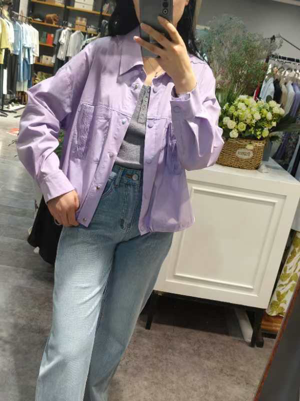 特价短款薄外套女小个子工装下摆抽绳CMT断码长袖衬衫