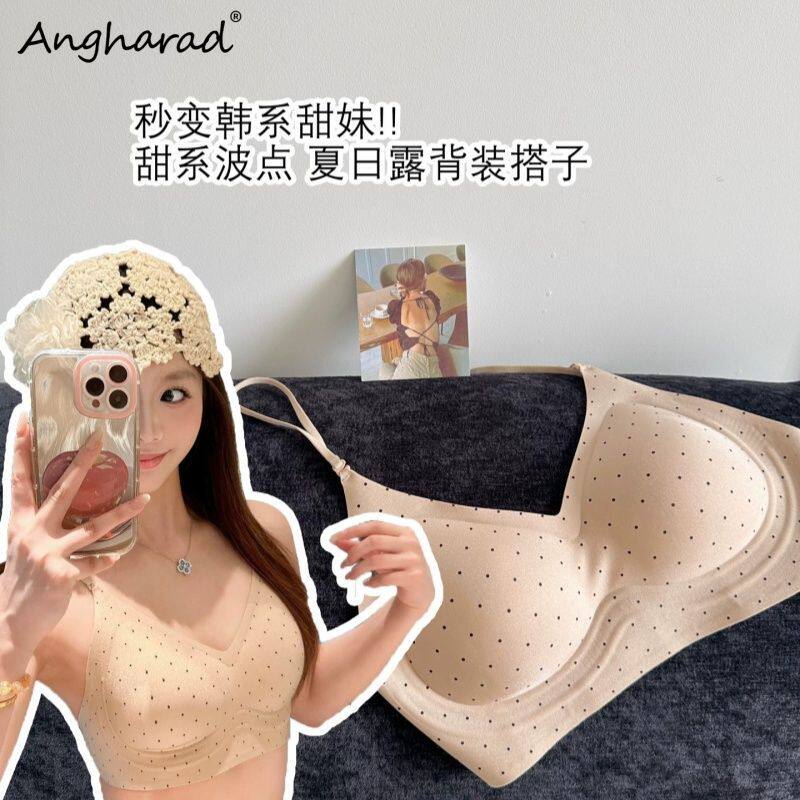 ANGHARA韩系波点大U美背凉感果冻软支撑内衣女聚拢性感挂脖文胸罩