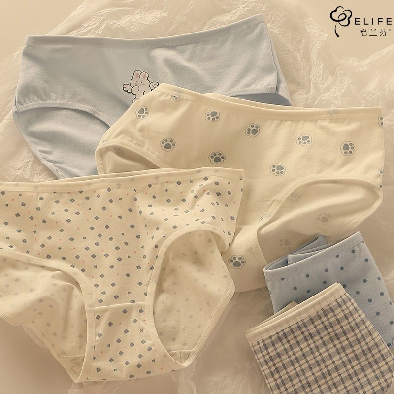 怡兰芬少女内裤女纯棉中腰日系卡通棉裆舒适亲肤透气女士三角裤头