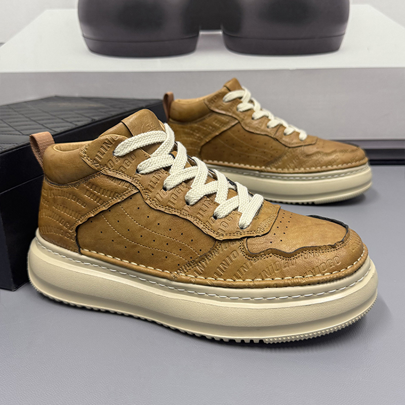 男士鞋子秋冬新款高帮休闲板鞋简约百搭软底软面复古风车缝线耐磨