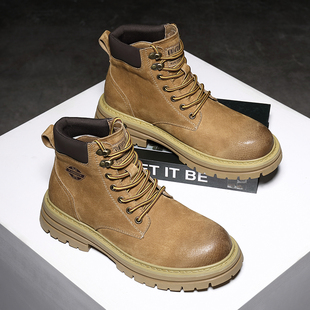 加肥加大加绒马丁靴男英伦风踢不烂大黄靴秋冬季 靴登山靴 户外工装