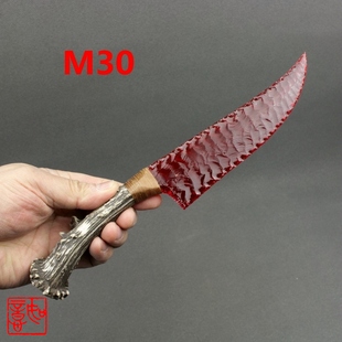 现货天然黑曜石刀红琉璃鹿角柄爪子刀手工打制石器刀龙晶石刀M30