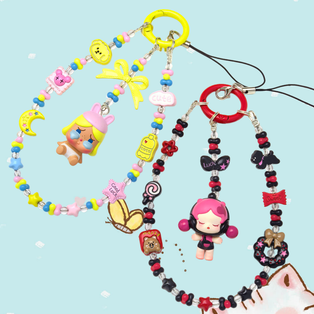 原创礼物正版萌粒哭娃sp茉莉合金串珠侧手机壳挂绳包钥匙扣车挂件