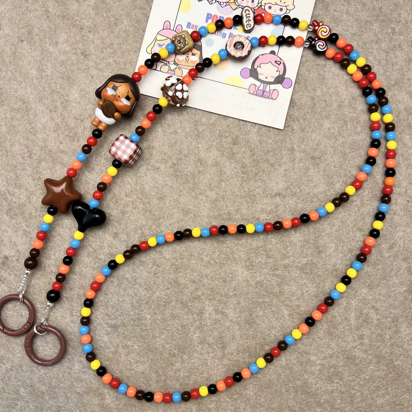 DIY泡泡马特萌粒哭娃斜跨手机壳链长条挂脖可背可爱串珠相机挂绳