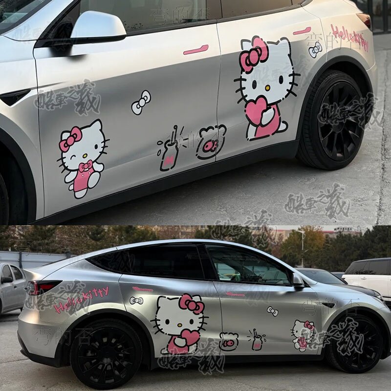 适用于特斯拉Hellokitty宝马3系5系奔驰c260卡通车身KT猫贴纸装饰