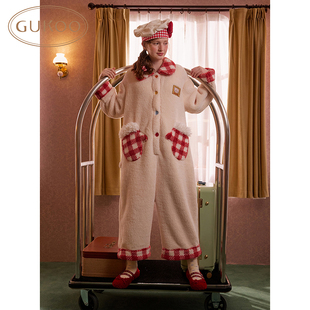 Gukoo/果壳睡衣女冬季mikko联名珊瑚绒保暖新款女士家居服连体衣